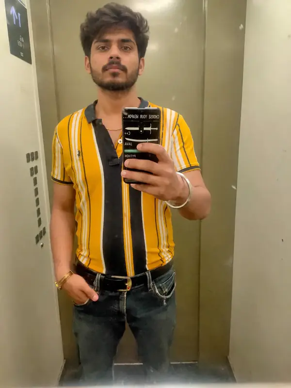 Customer taking a selfie in the polo t-shirt